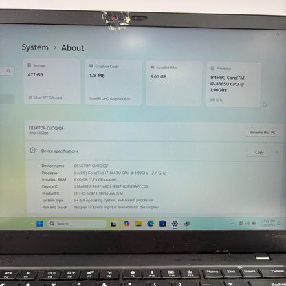 Lenovo X1 Carbon 7th Gen 14" i7-8565U 1.9GHz 8GB RAM 512GB SSD HDD